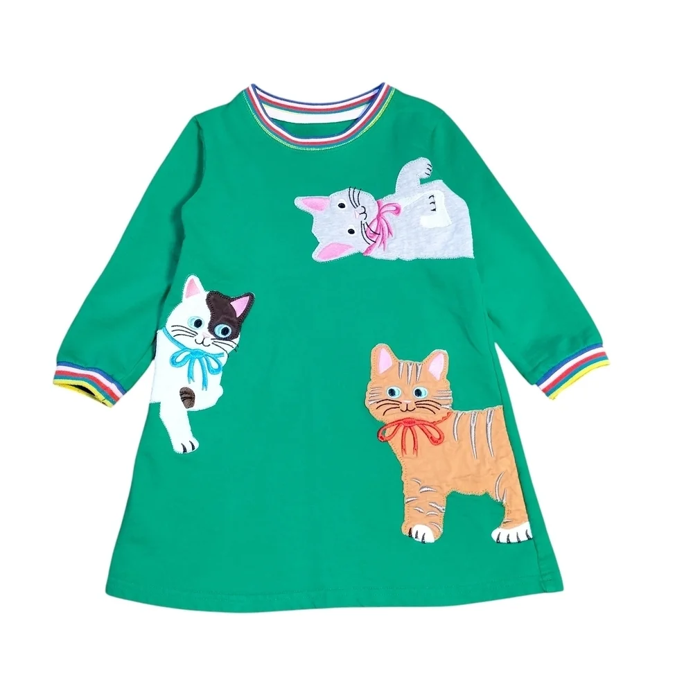 Girls Big Applique Cat Dress Size 4 Y